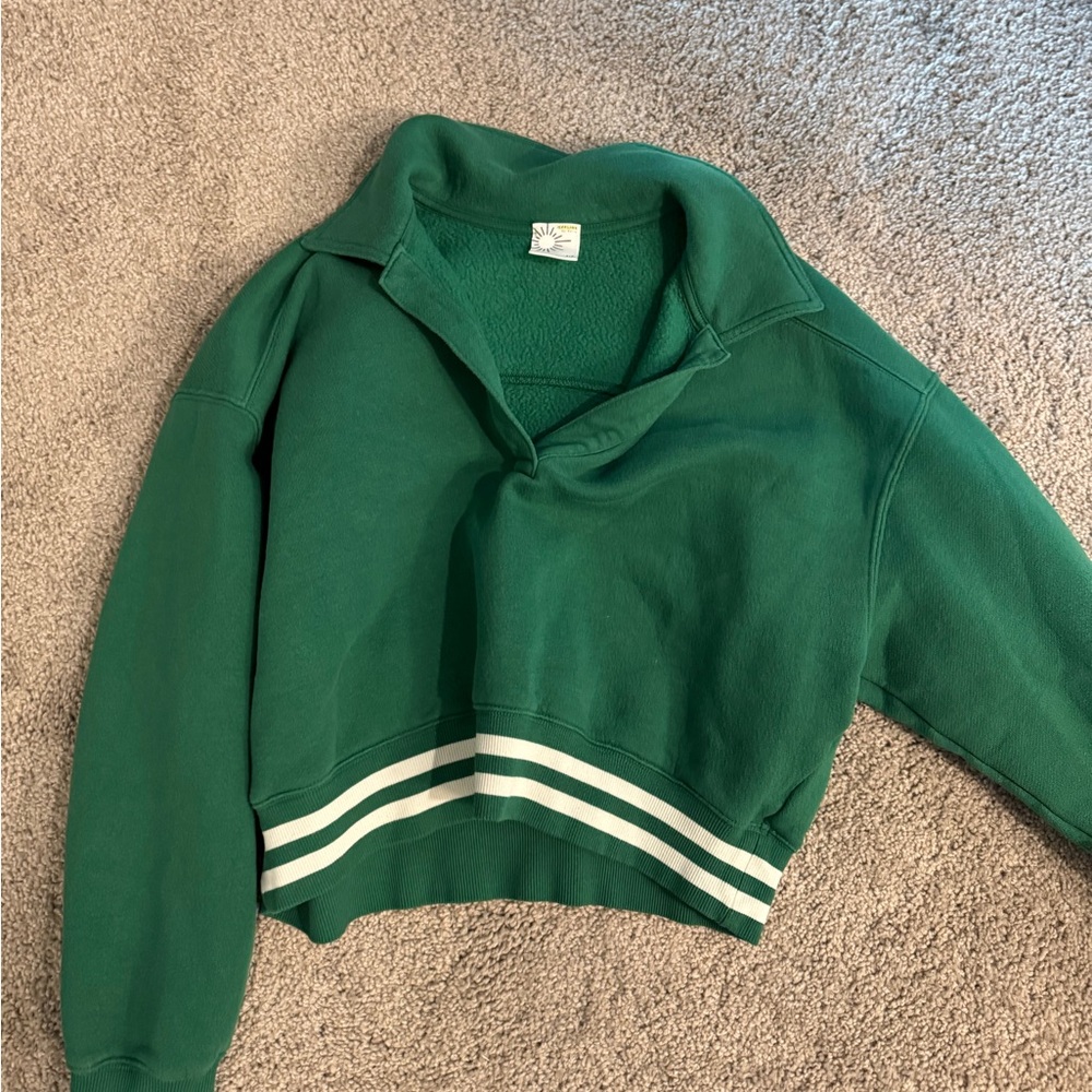 Aerie Green Sweatshirt with White Stripes